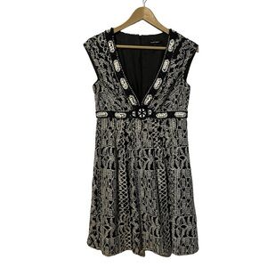 2000s Nanette Lepore Beaded Embroidered Black & White Formal Mini Dress